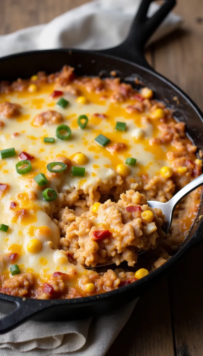 Turn leftover BBQ chicken into a cozy, one-pan dinner with this easy BBQ Chicken and Rice Skillet Bake! Packed with tender rice, colorful veggies, and melty cheese, this gluten-free meal is perfect for busy weeknights. Delicious comfort food the whole family will love!