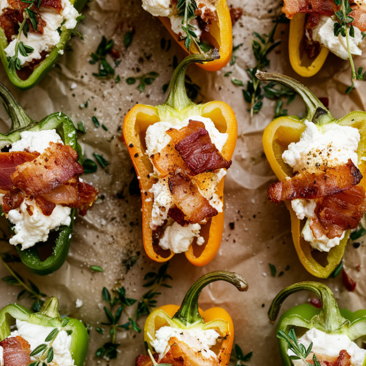 Craving a quick, tasty treat? Dive into our 3 Cheese & Bacon Stuffed Mini Sweet Peppers! Ready in under 15 minutes, these bite-sized delights are packed with cheesy, bacon goodness. Perfect for any occasion! 😋✨