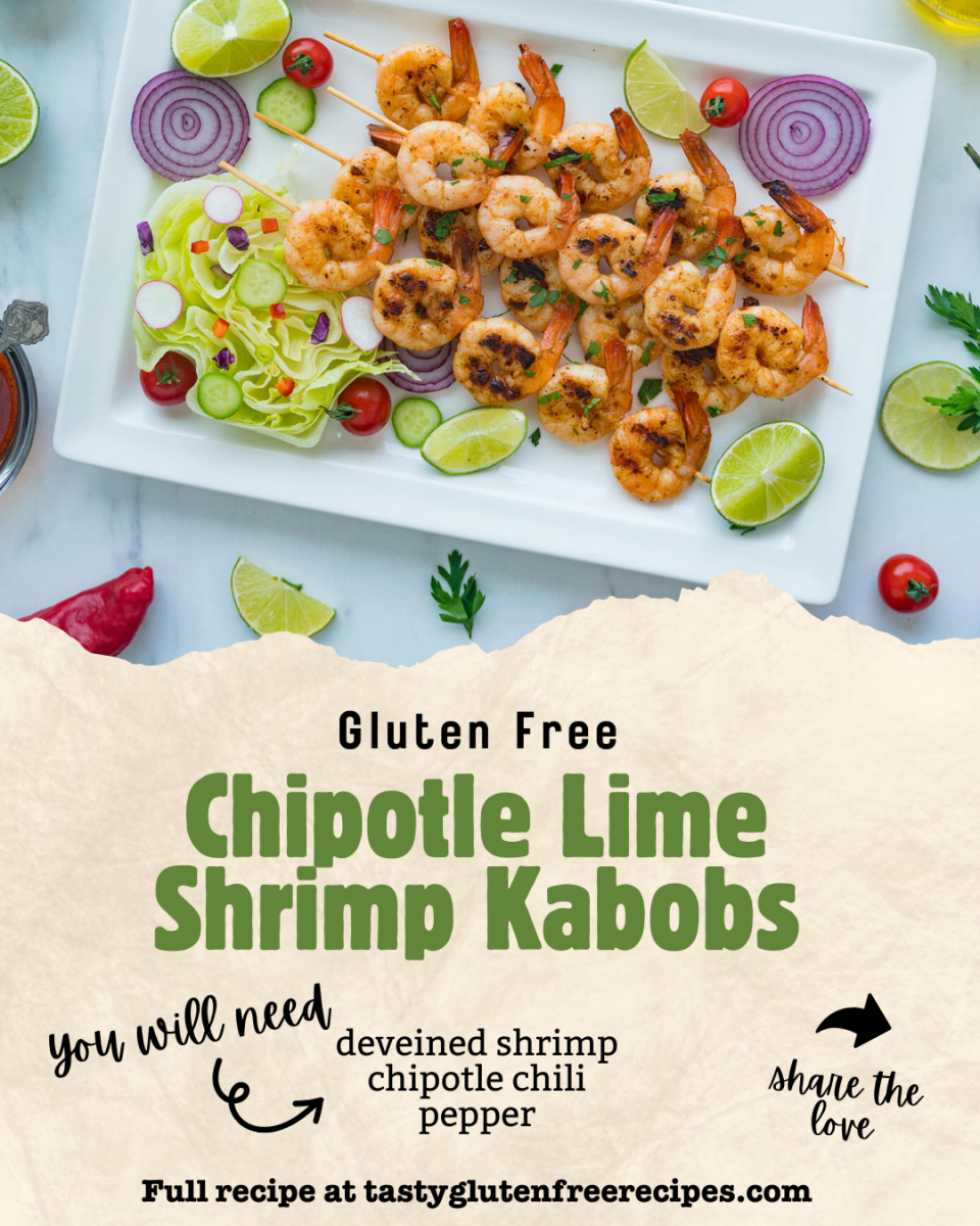 Fire up the grill for these mouthwatering gluten-free chipotle lime shrimp kabobs! Perfect as a sizzling appetizer, a fresh salad topper, or a delicious filling for shrimp tacos. Ready to add some zest to your meal? 🔥🥗🌮 #GlutenFree #GrillSeason