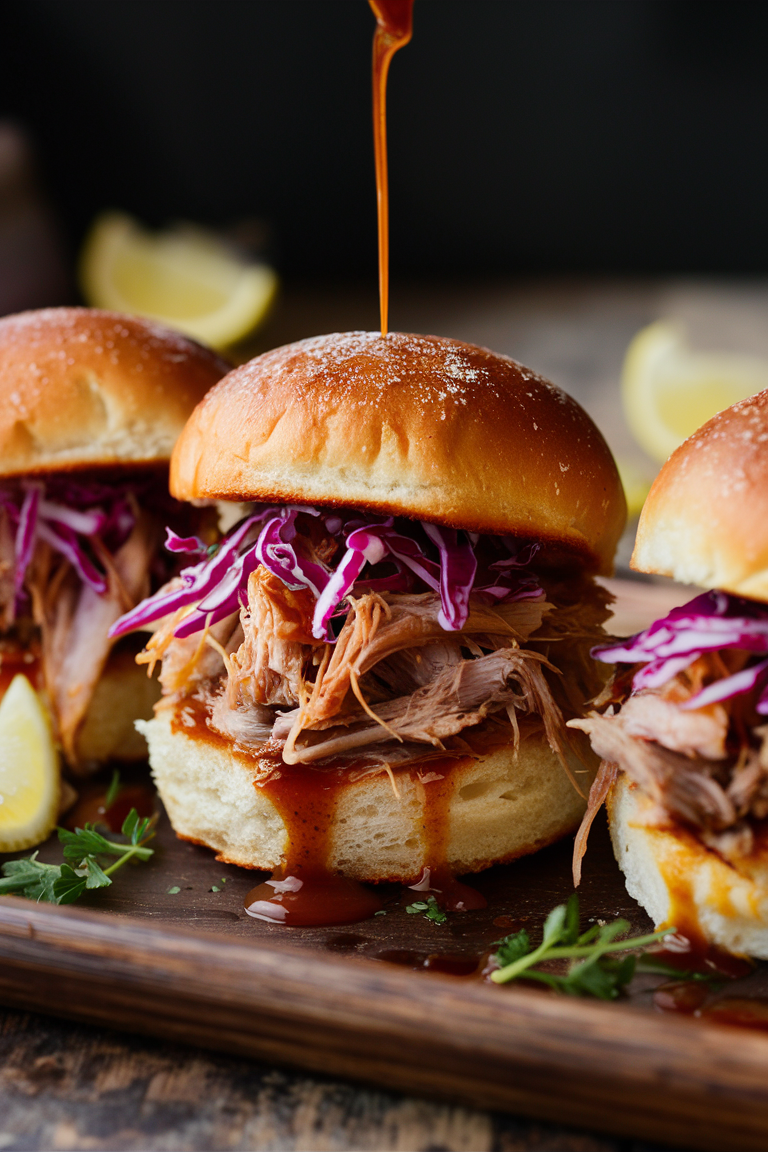 These pulled pork sliders are a game-changer! Succulent pork, rich BBQ flavors, and the perfect slider buns make this recipe a hit at any occasion. Easy to make and impossible to resist! 🍽️ #PulledPork #BBQGoodness #GlutenFree