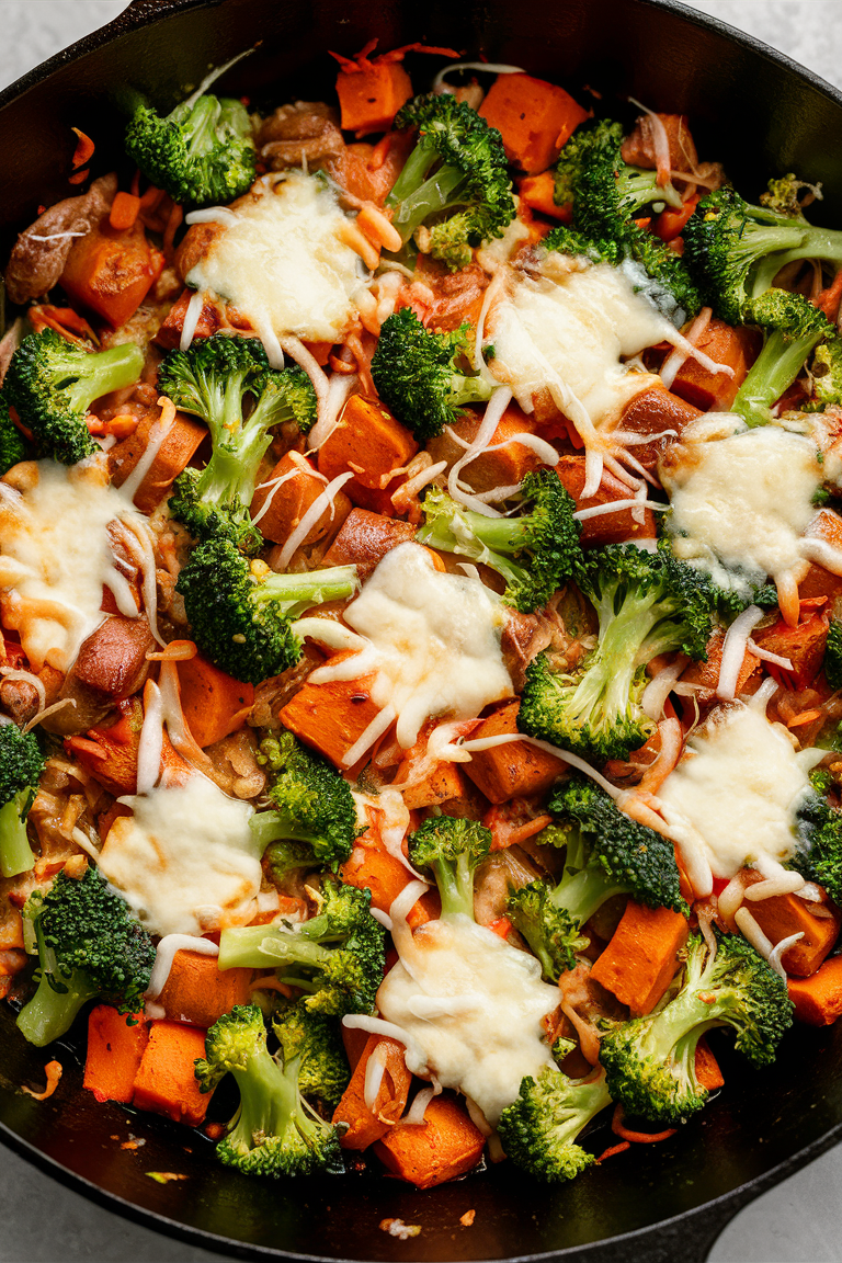 Craving something healthy and delicious? This 5-Ingredient Turkey & Sweet Potato Skillet is perfect for a midweek dinner. Packed with turkey, sweet potatoes, broccoli, and mozzarella cheese, it's gluten-free and ready in 40 minutes! 🍴🍠🦃 #DinnerIdeas #GlutenFree #HealthyMeals