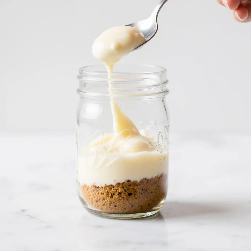 Step 2: Layer the crust layer and the filling in the jar